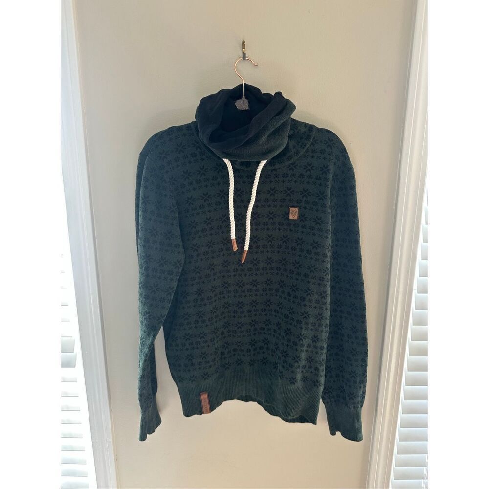 Naketano XL Green Women's Hoodie Built in Turtle Neck